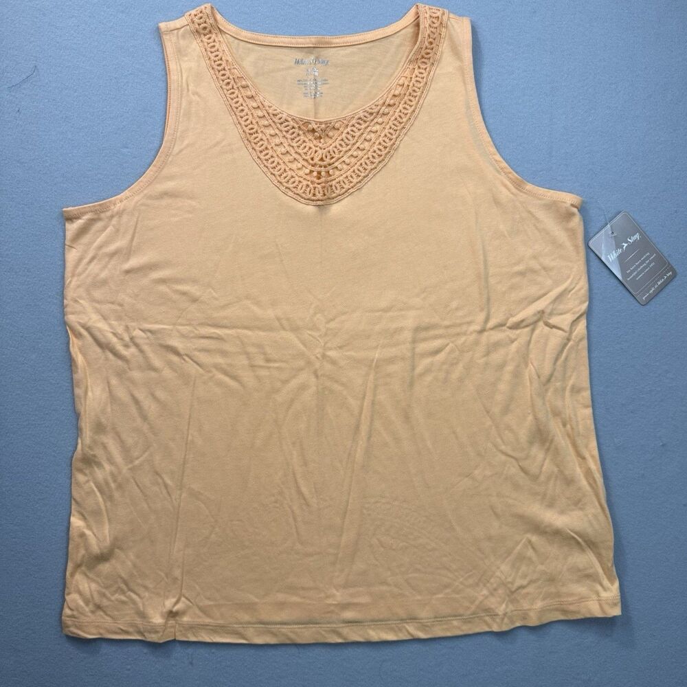 NWT White Stag Tank Top XL 16-18 Peach Coral Lace Medallion Crochet Knit Cami